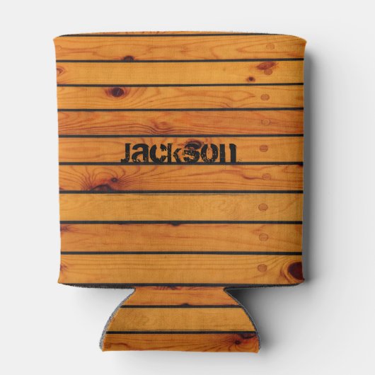 クラシックパーソナライズされた茶色の木製の船台 缶クーラー (裏面)