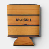 クラシックパーソナライズされた茶色の木製の船台 缶クーラー (裏面)