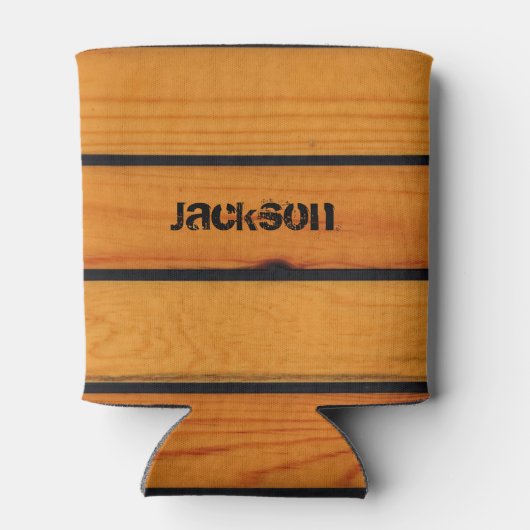 クラシックパーソナライズされた茶色の木製の船台 缶クーラー (裏面)