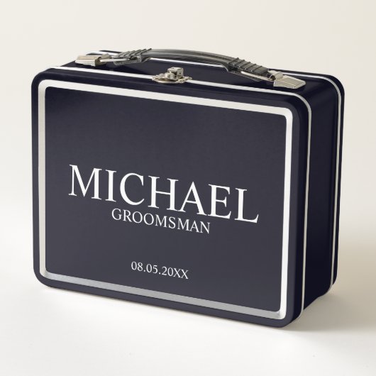 クラシックパーソナライズされたGroomsman Metal Gift Box メタルランチボックス (正面)