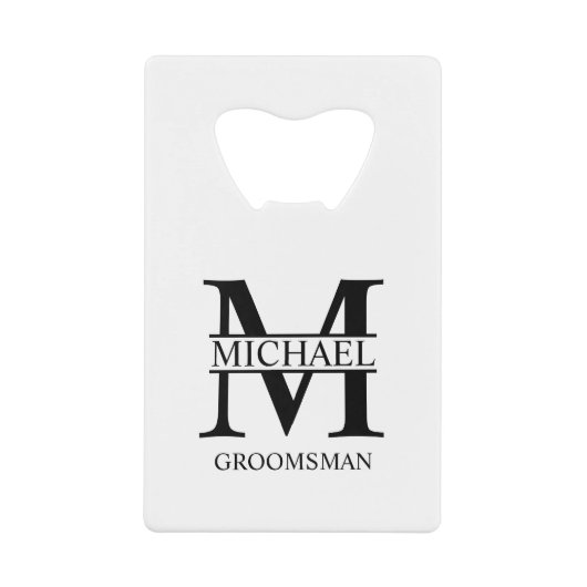 クラシックパーソナライズされたGroomsman Monogramと名前 クレジットカード栓抜き (正面)