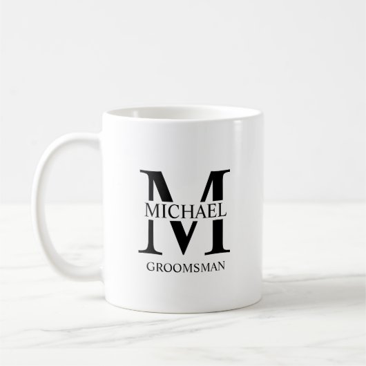 クラシックパーソナライズされたGroomsman Monogramと名前 コーヒーマグカップ (左)