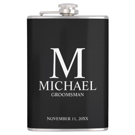 クラシックパーソナライズされたGroomsman Monogramと名前 フラスク (正面)