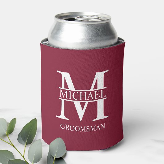 クラシックパーソナライズされたGroomsman Monogramと名前 缶クーラー