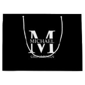 クラシックパーソナライズされたGroomsmen Monogramと名前 ラージペーパーバッグ (正面)