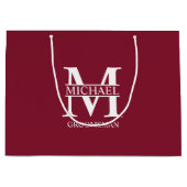 クラシックパーソナライズされたGroomsmen Monogramと名前 ラージペーパーバッグ (正面)