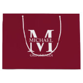 クラシックパーソナライズされたGroomsmen Monogramと名前 ラージペーパーバッグ (正面)