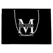 クラシックパーソナライズされたGroomsmen Monogramと名前 ラージペーパーバッグ (正面)