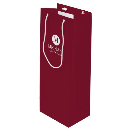 クラシックパーソナライズされたGroomsmen Monogramと名前 ワインギフトバッグ (正面アングル)