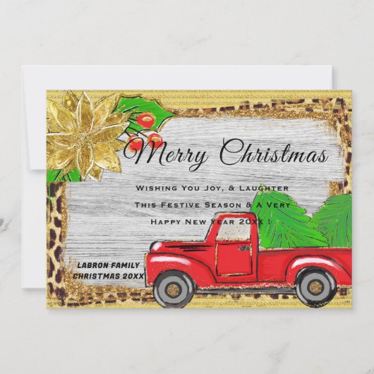 クラシックパーソナライズクリスマスレトロ赤トラック シーズンカード (正面)