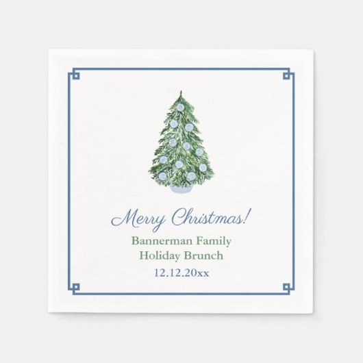 クラシックパーティーブルーグリーンチャイノアイセリークリスマス スタンダードカクテルナプキン (正面)