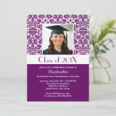 クラシックパープルダマスク卒業招待状写真 招待状 (スタンド正面)