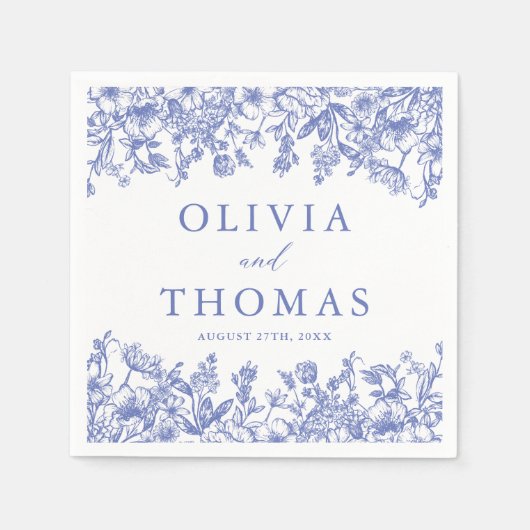 クラシックビクトリアンエレガント青フローラ結婚ズ スタンダードカクテルナプキン (正面)
