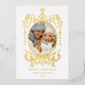 クラシックビクトリアンFrame Christmas写真金ゴールド 箔シーズンカード (正面)