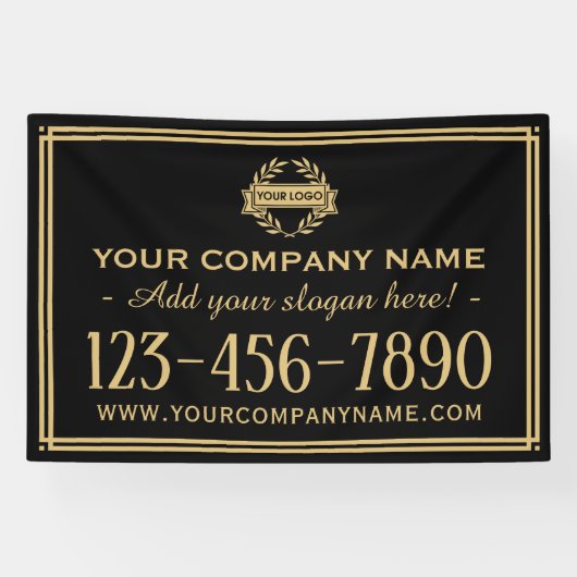 クラシックビジネスのロゴヴィンテージ署名ブラックバナー 横断幕 (横)