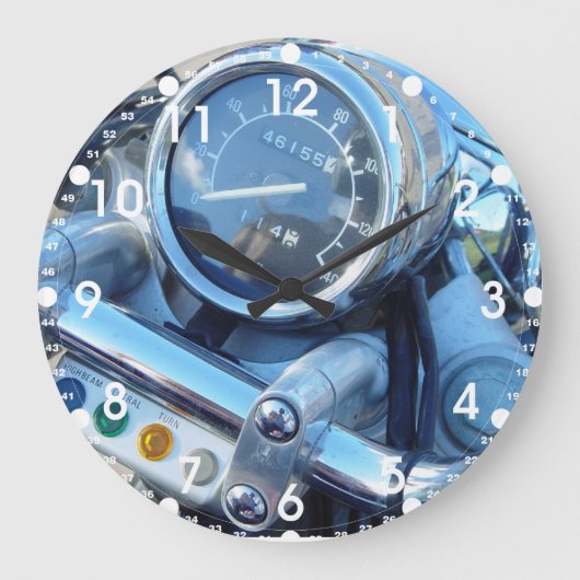 クラシックビラゴオートバイダッシュ大型ラウンドクロック ラージ壁時計 (正面)