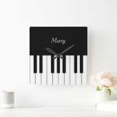 クラシックピアノの鍵盤音パーソナライズされた楽 スクエア壁時計 (ホーム)