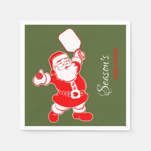 クラシックピクレボールサンタグリーンクリスマス スタンダードカクテルナプキン (正面)