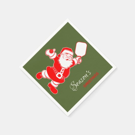 クラシックピクレボールサンタグリーンクリスマス スタンダードカクテルナプキン (角)