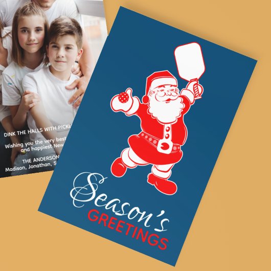 クラシックピクレボールサンタブルークリスマスフォト シーズンカード