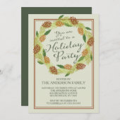 クラシックピネコンリースホリデーパーティー 招待状 (正面/裏面)