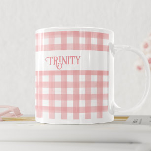 クラシックピンクとホワイトジンガムのプライドパーソナライズされた コーヒーマグカップ