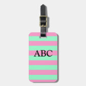 クラシックピンクとミントグリーンのパタストライプのーン ラゲッジタグ (正面縦)