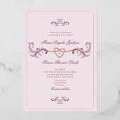クラシックピンクと金ゴールド結婚ズ 箔招待状 (正面)