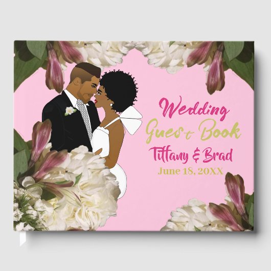 クラシックピンクのアフリカ系ア結婚メリカ ゲストブック (正面)