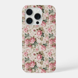 クラシックピンクのバラクリームフラワーパターン iPhone 15 PROケース