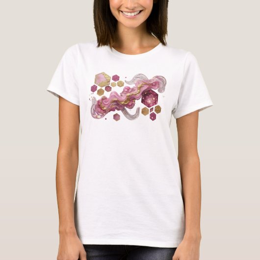 クラシックピンクのPINK+GOLD+GLITTER+HEXAGON+SET Tシャツ (正面)