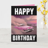 クラシックピンクカー誕生日カード カード (黄色い花)