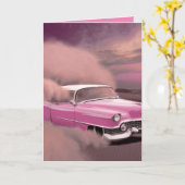クラシックピンクカー誕生日カード カード (黄色い花)