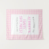 クラシックピンクギンガムガールベビーシャワー背景 タペストリー (正面(横))