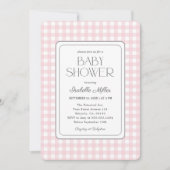 クラシックピンクギンガムガールベビーシャワー 招待状 (正面)
