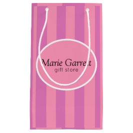 クラシックピンクストライプカスタム スモールペーパーバッグ