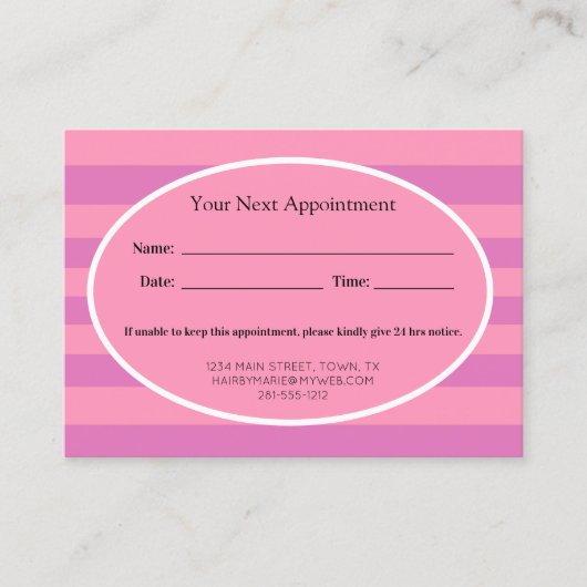 クラシックピンクストライプビジネス 予約カード (正面)
