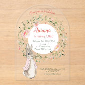 クラシックピンクピーターザラビットフローラ誕生日 アクリル招待状 (正面)