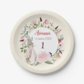 クラシックピンクピーターザラビットフローラ誕生日 ペーパープレート (正面)