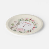 クラシックピンクピーターザラビットフローラ誕生日 ペーパープレート (アングル)