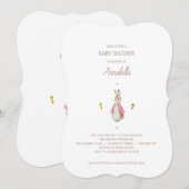 クラシックピンクピーターザラビットベアトリックス赤ちゃんシャワー 招待状 (正面/裏面)