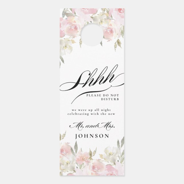 クラシックピンクフローラ結婚の歓迎/応答不可 ドアノブサイン (正面)