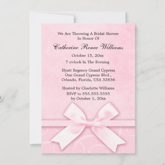 クラシックピンクブライダルシャワーの招待 招待状 (正面)