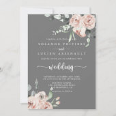クラシックピンクローズフローラグレ結婚ーズ 招待状 (正面)