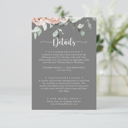 クラシックピンクローズフローラグレ結婚ー詳細 エンクロージャーカード (スタンド正面)