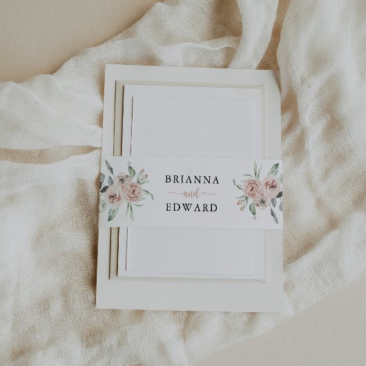 クラシックピンクローズフローラ結婚式招待状 招待状ベリーバンド