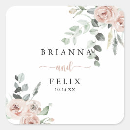 クラシックピンクローズ結婚フローラ封筒用シール スクエアシール