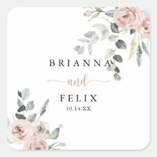 クラシックピンクローズ結婚フローラ封筒用シール スクエアシール