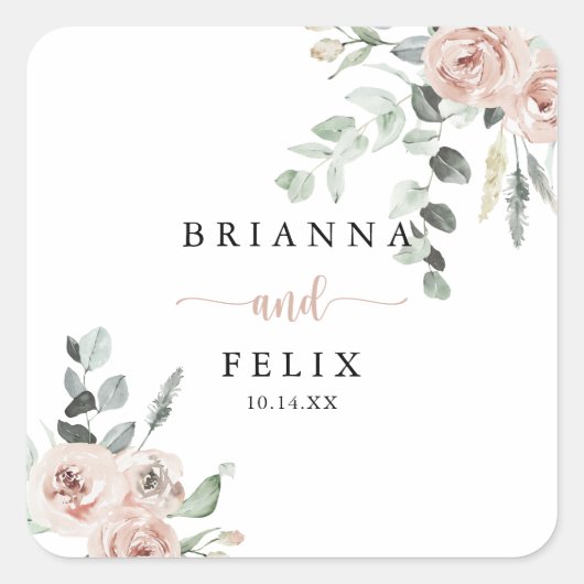 クラシックピンクローズ結婚フローラ封筒用シール スクエアシール (正面)