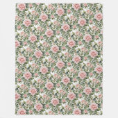 クラシックピンクローズ&セージ離れズ フリースブランケット (正面)